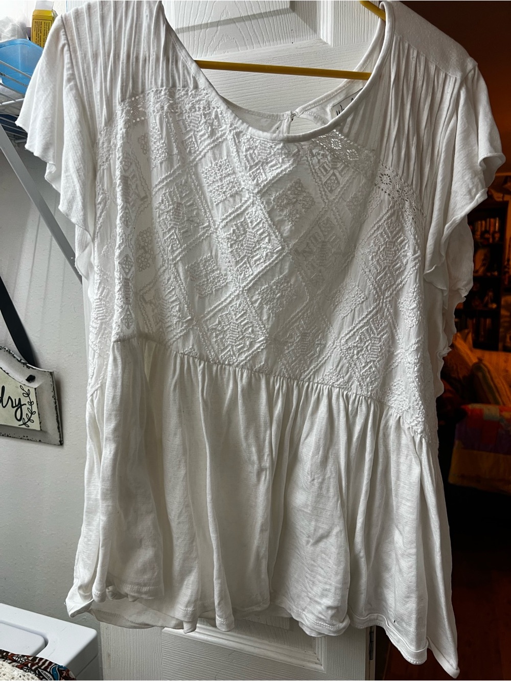 Wonderly White Embroidered Peplum Tunic Top